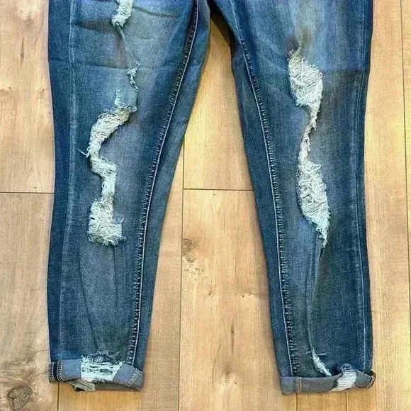 4/$25 NWT Rue21 Mid Rise Ankle Jeggings Blue Distressed Double Roll Plus Sizes - Picture 5 of 12